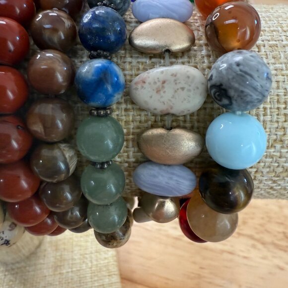 Earth Tone Stretch Bracelet Lot Set Of 10 Beaded Stone & Glass Accessories For W - Picture 5 of 9